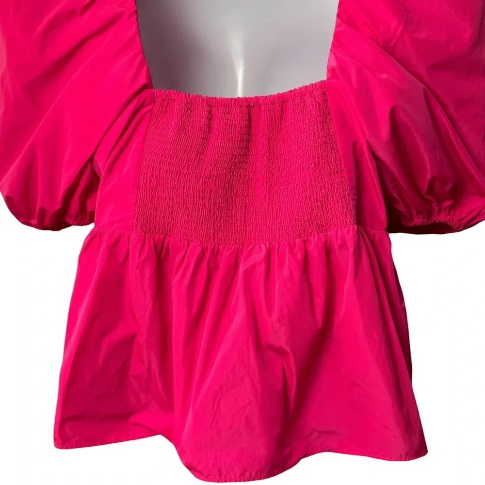 NEW Lilly Pulitzer Tiana Square Neck Puff-Sleeve Pink Grenadine Smocked Blouse 6